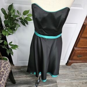 Elegant Black and Teal Strapless Dress, Bridesmaid